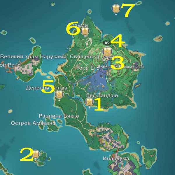 Карта роскошных сундуков на острове Наруками