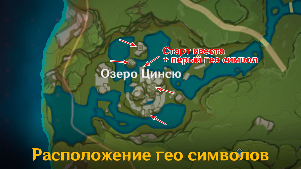 Гео загадка. Гео печати озеро Цинсю. Озеро Цинсю Геншин. Геншин озеро Цинсю печати Гео. Расположение Гео печатей.